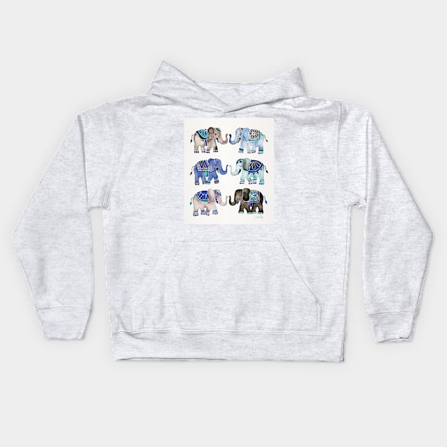 grey blue elephants Kids Hoodie by CatCoq